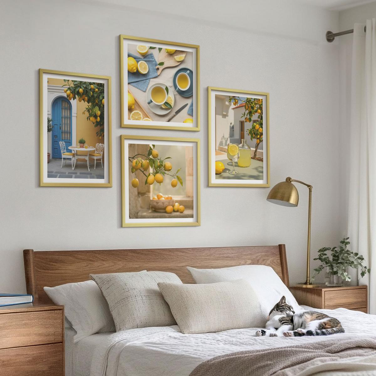 BILDER SET 4er Set - 50x50 cm & 40x60 cm Goldrahmen - Zitronenlimonade blaue Tür - Goldfarben, Kunststoff (50/50cm) - TULUP