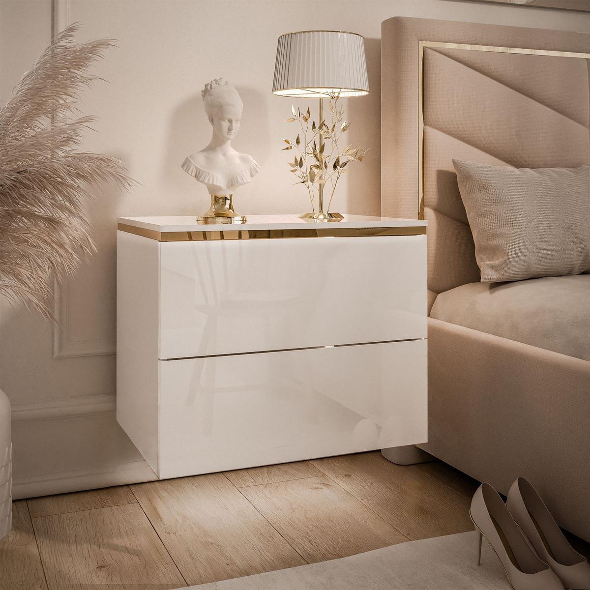 NACHTTISCH AURORA II hängender schrank Weiß / Weiß hochglanz - Weiß Hochglanz, Holzwerkstoff (50/40/37cm) - Lookway