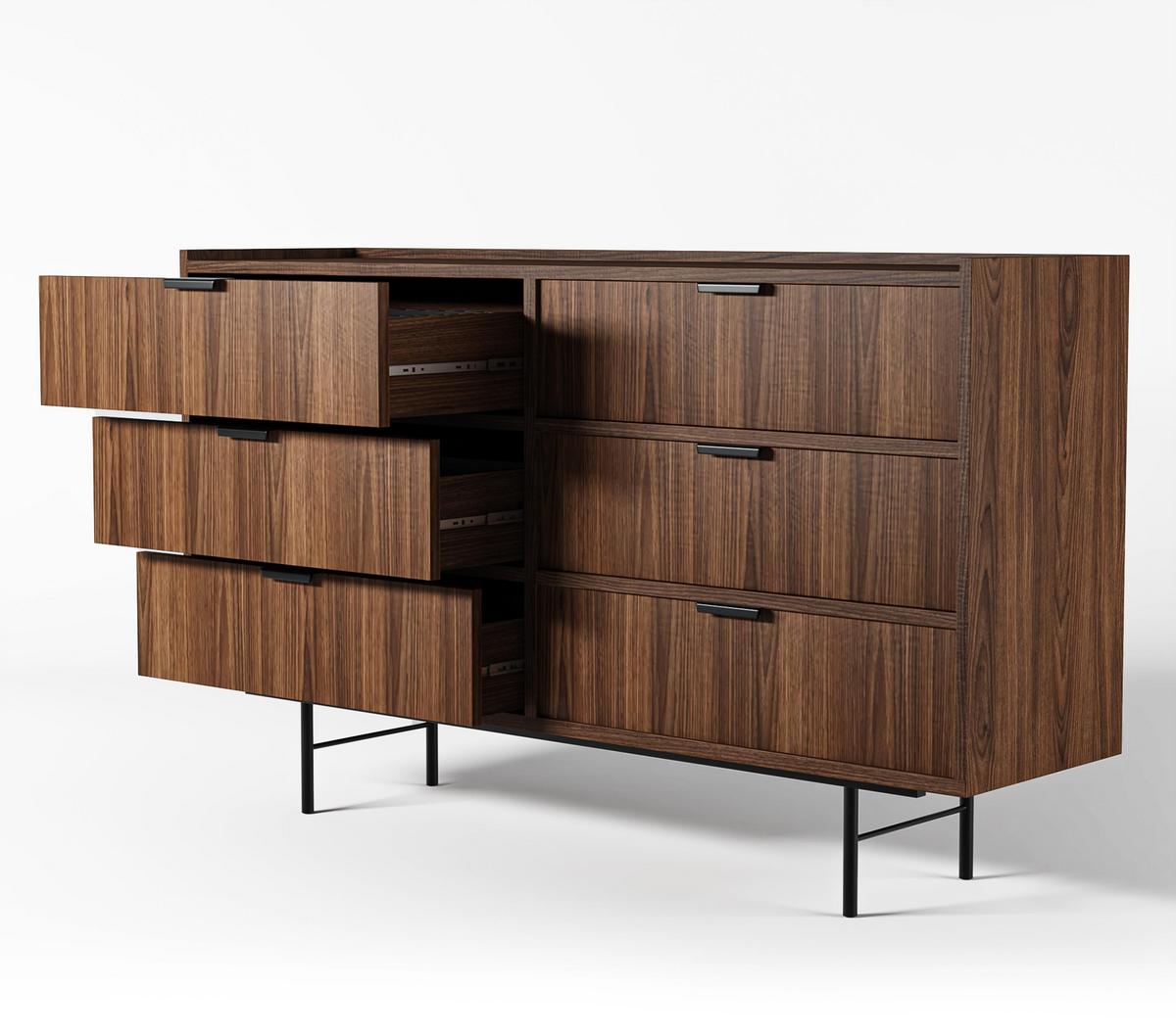SIDEBOARD Nordiva 6S Warmia Walnut 150/90/40 cm – Metallgestell - Walnussfarben/Schwarz, Holzwerkstoff/Metall (150/90/40cm) - AX Living