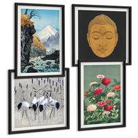 BILDER SET 4er Set - 50x50 cm & 40x60 cm Schwarzer Rahmen - Japanische Natur und Japandi-Stil - Schwarz, Kunststoff (50/50cm) - TULUP