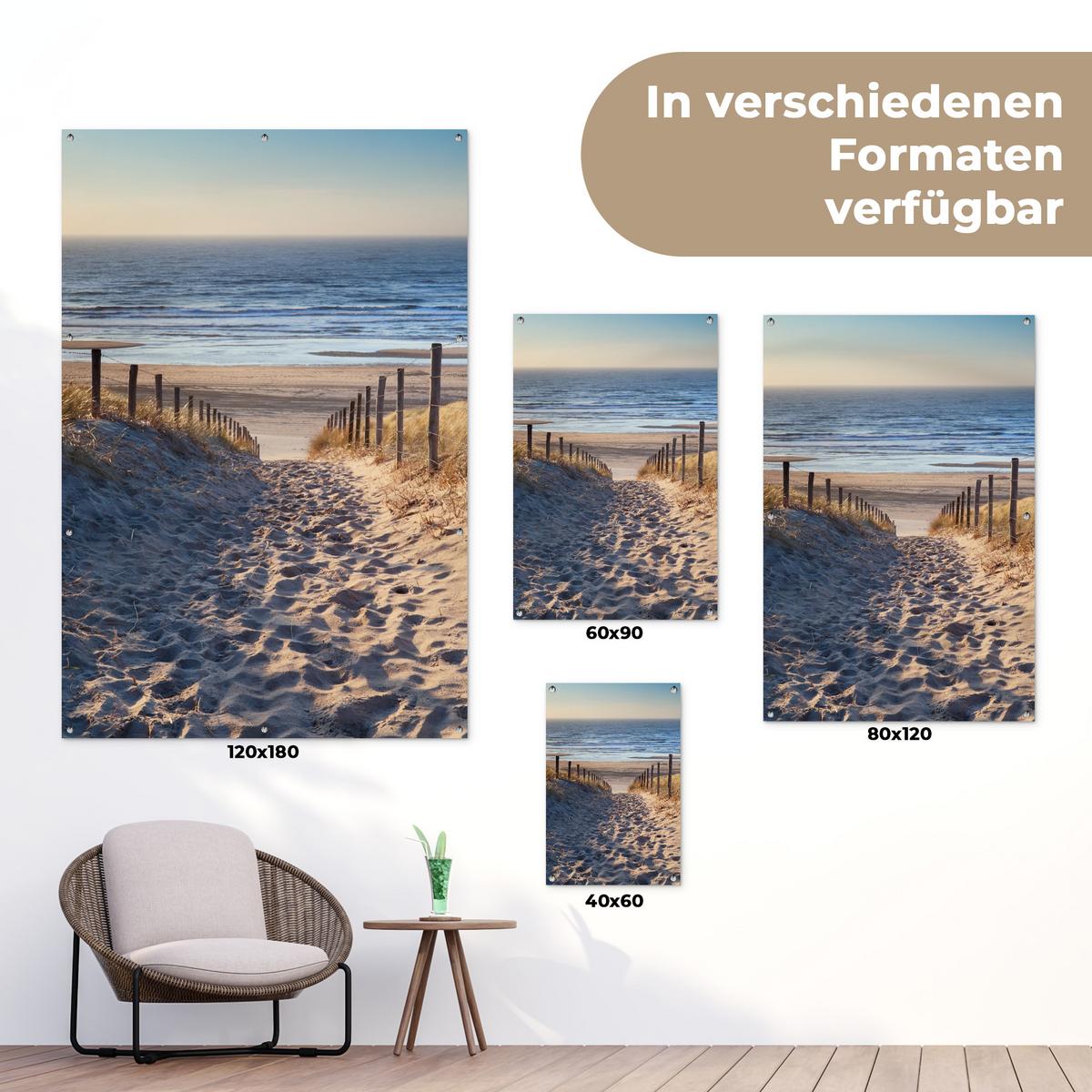 GARTENPOSTER Strand - Meer - Niederlande - Dünen - Sonne Bild 120x180 cm - Sandfarben, Kunststoff (120/180/0.2cm) - OnlyWow