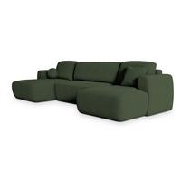 WOHNLANDSCHAFT SENTUM N Grün Boucle-Stoff mit Schlaffunktion - Schwarz/Grün, Holz/Kunststoff (330/90/148cm) - MASSENO