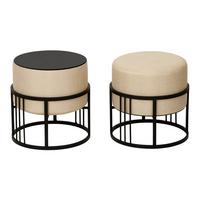 HOCKER-SET 2-TLG. Tas - Beige/Schwarz, Holzwerkstoff/Textil (38/38/38cm) - [en.casa]