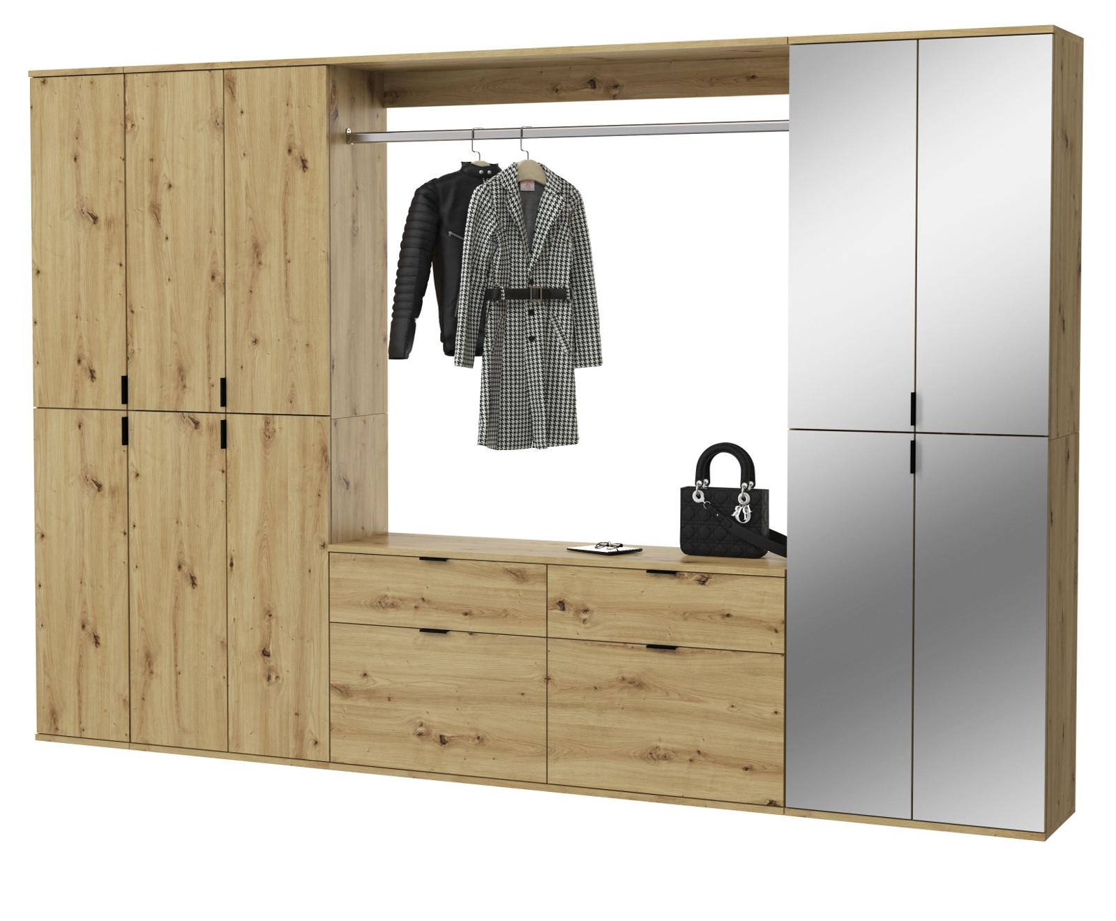 GARDEROBEN-SET Eiche 273 cm, Komplettset mit flexibler Inneneinteilung - Schwarz/Eiche Artisan, Glas/Holzwerkstoff (273/193/34cm) - Inn.Furn
