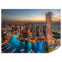 FOTOTAPETE für Büro Hochhäuser Dubai Marina Hafen Lichter Modern 150x105 - Türkis/Gelb, Papier (150/105cm) - Muralo
