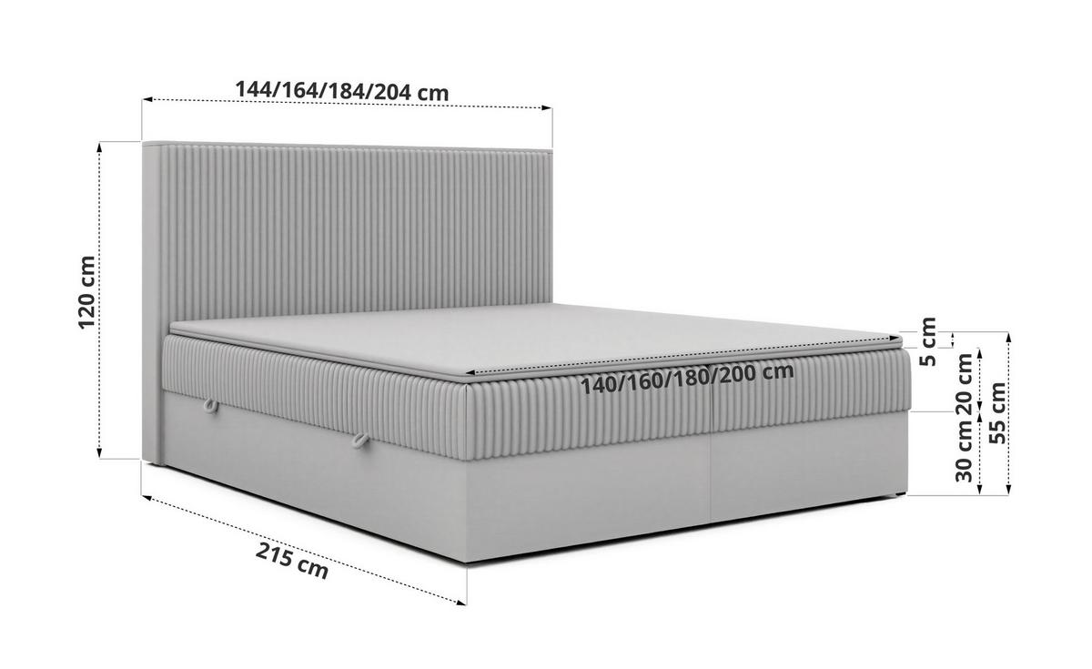BOXBETT TRAVIT 160/200 - Grau Cord - Topper Visco - H4 - Schwarz/Grau, Kunststoff/Textil (160/200cm) - MKS