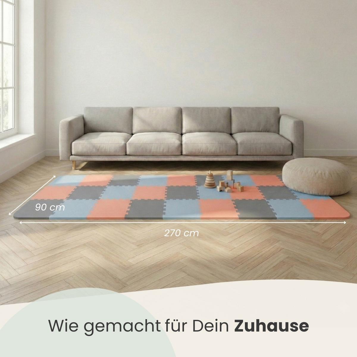 SPIELMATTE mit Rand - 270/90/1 cm Puzzlematte Rosa Blau Grau - Rosa, Kunststoff (30/30cm) - Littletom