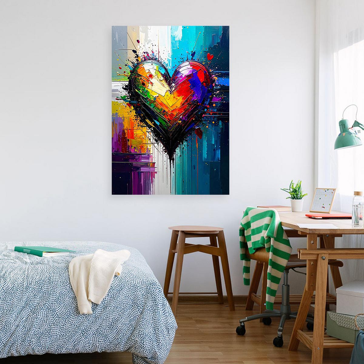 LEINWANDBILD Graffiti Buntes Herz Abstrakt 60x90cm - Multicolor, Textil (60/90cm) - Feeby