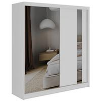 SCHWEBETÜRENSCHRANK mit Schubladen 200 - GRECJA - Weiß mit Spiegel - Alufarben/Weiß, Holzwerkstoff/Metall (200/216/61cm) - MKS