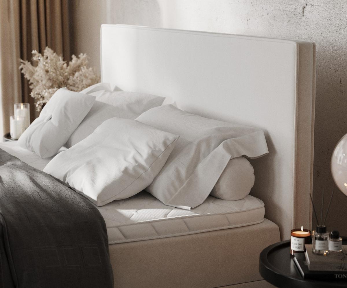BOXBETT Velma 140/200 cm Creme im Paros Stoff - Creme/Schwarz, Holz/Holzwerkstoff (140/200cm) - AltaBeds