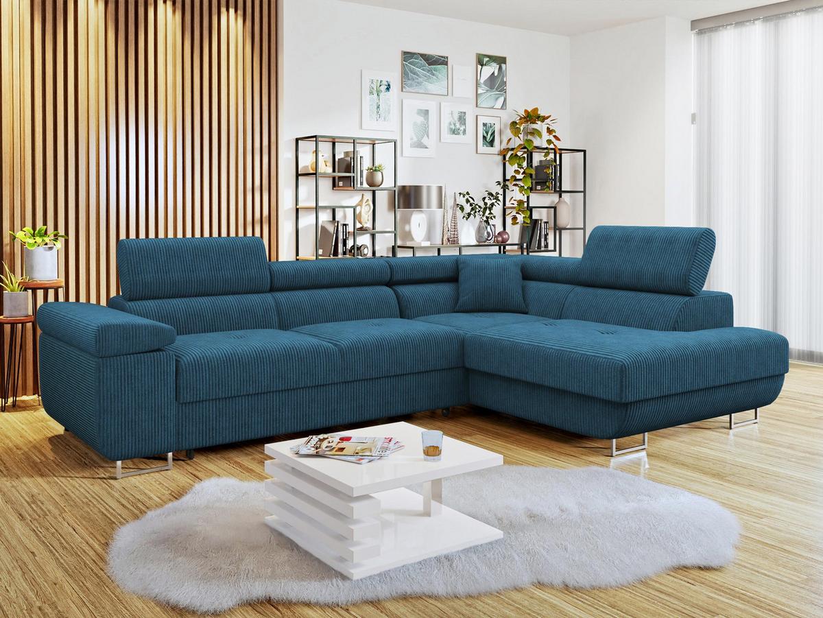 ECKSOFA Torezio Cord, Seite: Rechts - Blau, Holz/Textil (274/203cm) - MIRJAN24
