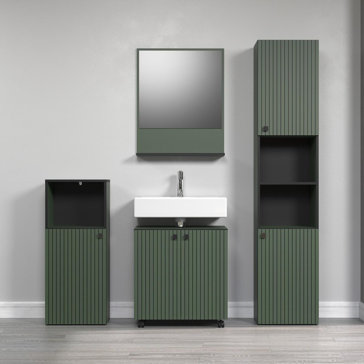 BADEZIMMERSÄULE mit Rillen, 2 Türen und 2 Fächern - purebliss 112/15/44,5 cm - Grün, Holzwerkstoff (40/186/31cm) - Trendteam