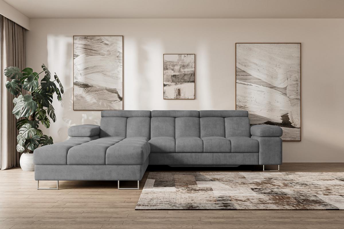 ECKSOFA mit Schlaffunktion Ottomane Links 271x203x79 Grau Velours - Grau, Holzwerkstoff/Textil (271/203cm) - ALTDECOR