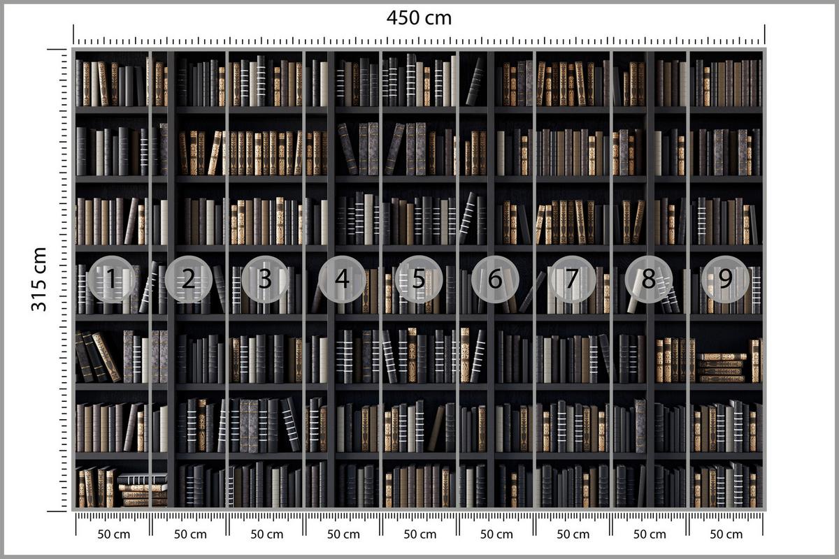 FOTOTAPETE für Büro Bücherregale Bibliothek Literatur 450x315 - Beige/Creme, Papier (450/315cm) - Muralo