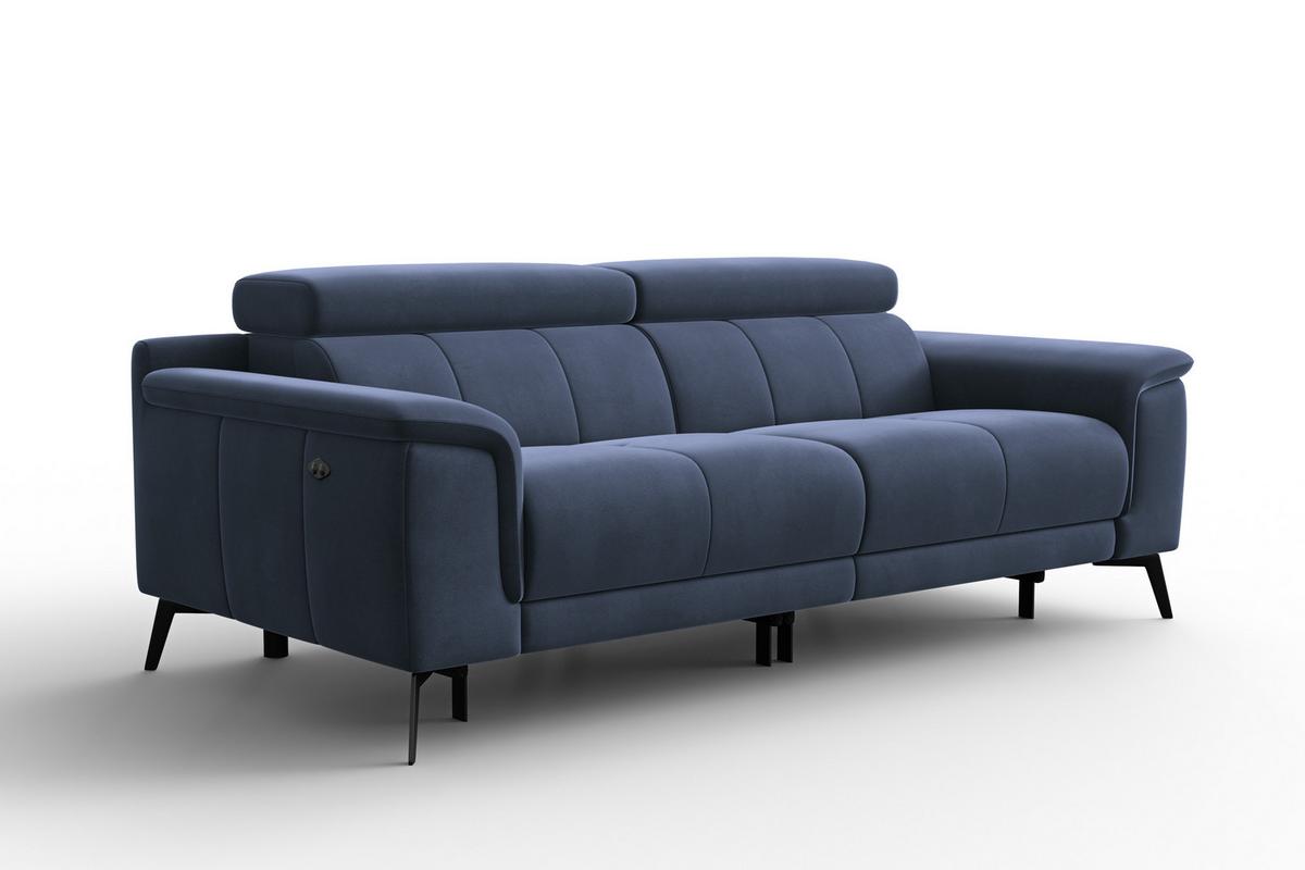 SOFA RELAX FIERO 3-Sitzer, Marineblauer Veloursstoff - Blau/Schwarz, Holz/Textil (212/82/103cm) - Courtois Laville