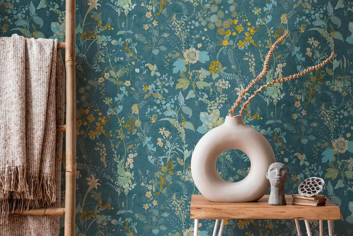 VLIESTAPETE Petrol 53/1005 cm - Petrol, Textil (53/1cm) - KUNSTLOFT