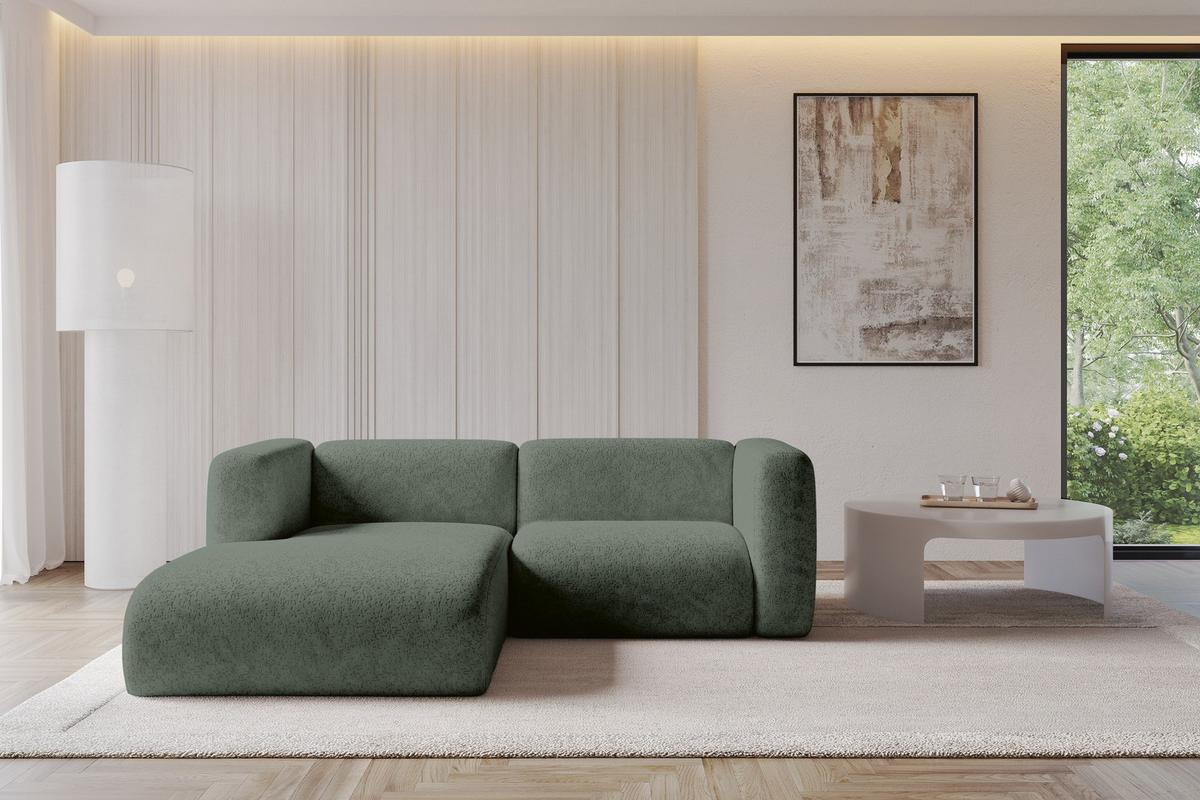 ECKSOFA Ottomane Links MIRA-L1 227x179x89 Grün Velours - Schwarz/Grün, Holzwerkstoff/Kunststoff (227/179cm) - ALTDECOR