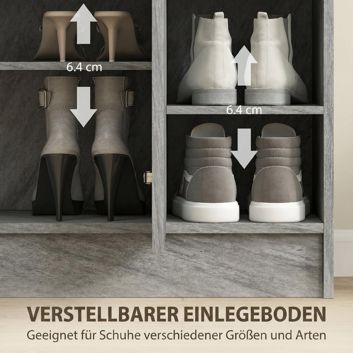 SCHUHSCHRANK Spanplatte MDF Grau - Grau, Holzwerkstoff (30/90/83cm) - HOMCOM