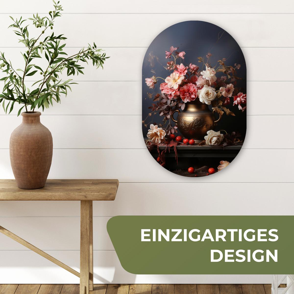 WANDBILD Stilleben - Blumen - Rosen - Blumenstrauß - Vase Deko Wohnzimmer 40x60 cm - Dunkelbraun, Kunststoff (40/60cm) - MuchoWow