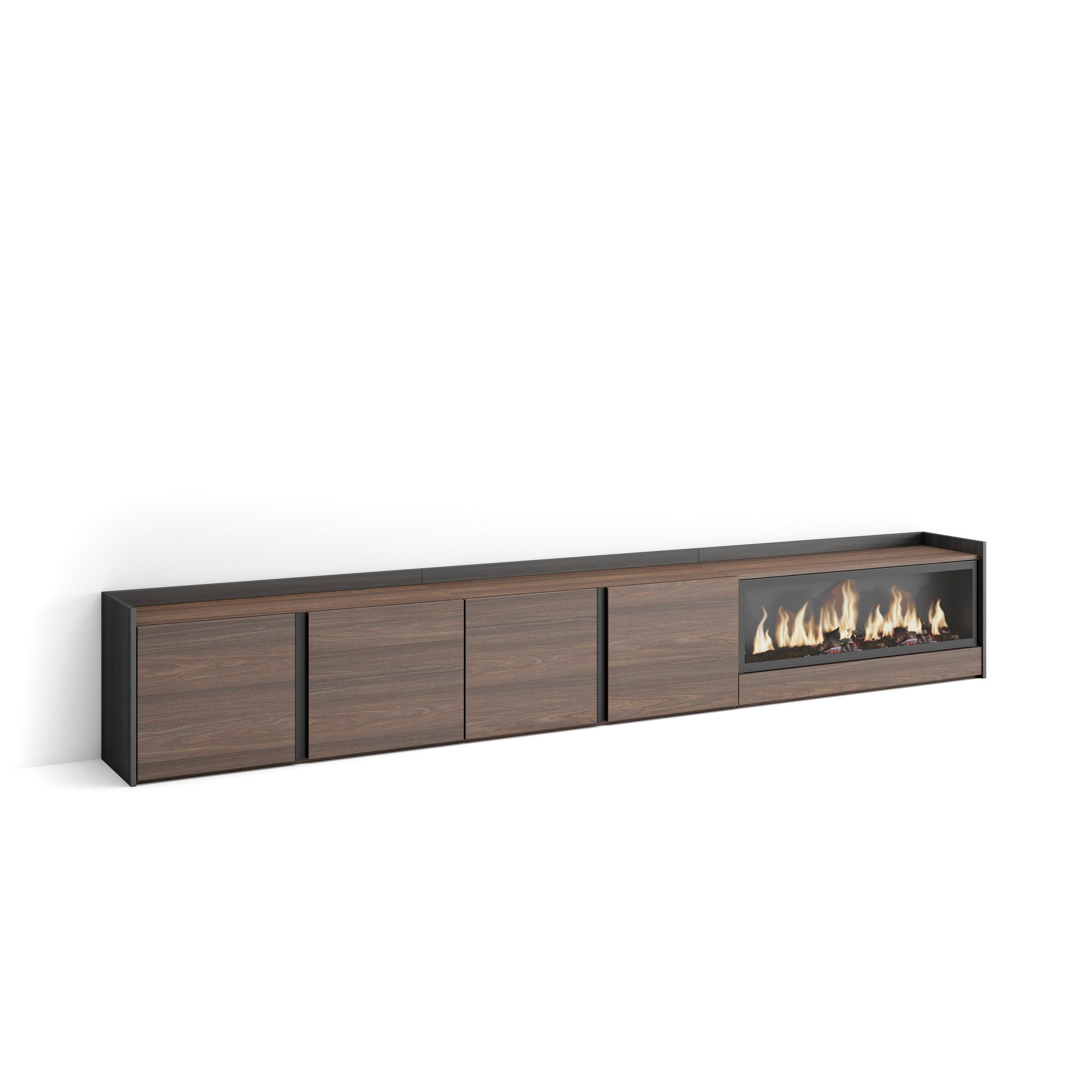 LOWBOARD, Dunkler Eiche und Schwarz, 315/35/50cm, Kamin mit Feuereffekt XXL - Dunkelbraun, Holzwerkstoff (315/50/35cm) - Skraut Home