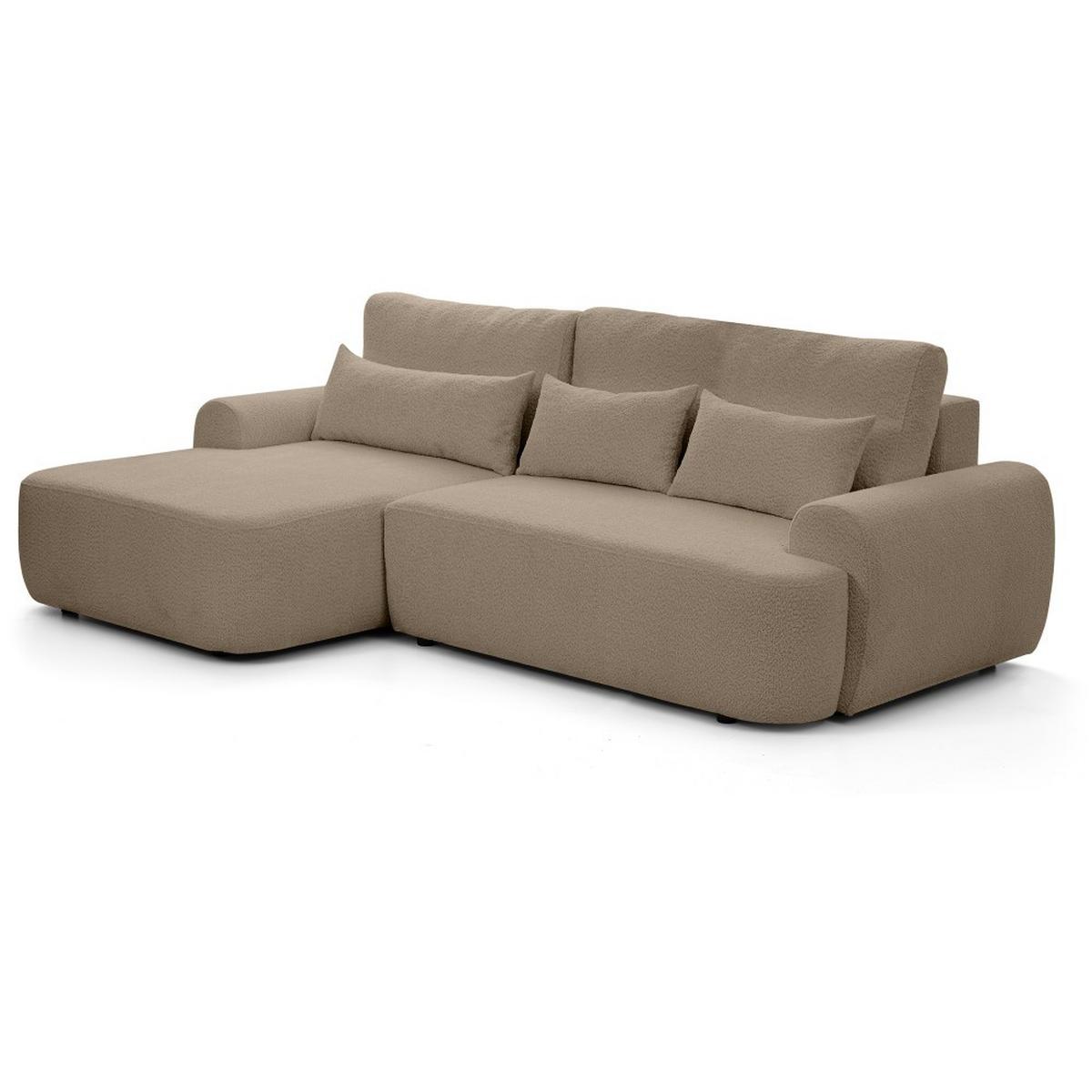 ECKSCHLAFSOFA Oliver im Bouclé-Gewebe, Hellbraun, links - Hellbraun/Schwarz, Textil (266/160cm) - Beautysofa