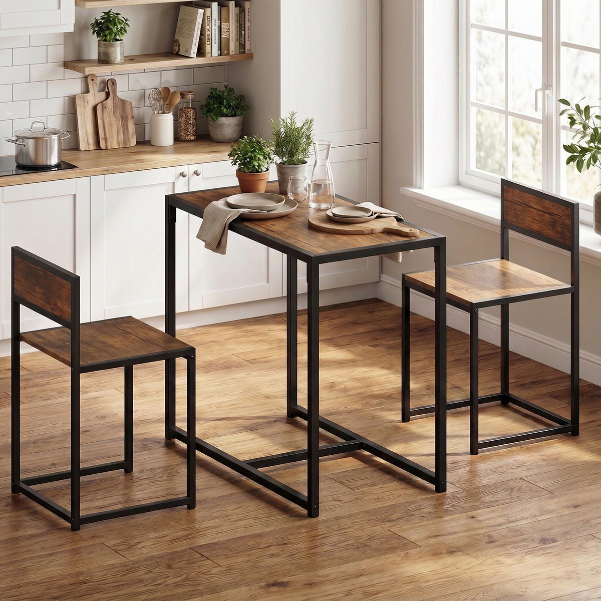 3-TLG. Essgruppe, Küchentisch, Esstisch mit 2 Stühlen, Esstisch Set für Küche - Naturfarben, Kunststoff (47/76/90cm) - HOMCOM