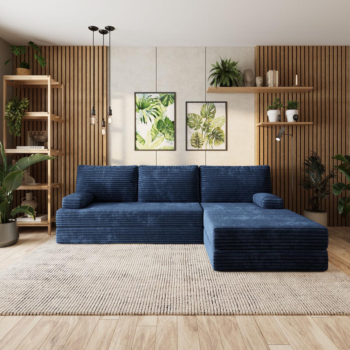 ECKSOFA ANKO modulares Boneless Sofa mit Schlaffunktion Blau Kordstoff - Blau, Textil (270/160cm) - MASSENO