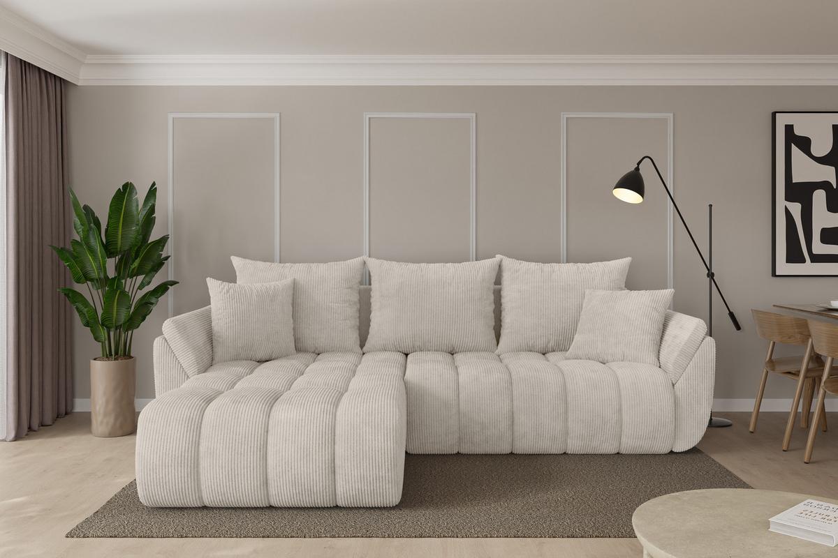 ECKSOFA mit Schlaffunktion Ottomane Links TOKO-L-v1 277x194x86 Creme Cord - Ecru/Creme, Holzwerkstoff/Kunststoff (277/194cm) - ALTDECOR
