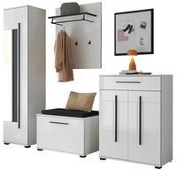 GARDEROBEN-SET weiß Hochglanz 5-teilig 230 cm, Flurgarderobe mit viel Stauraum - Dunkelgrau/Weiß Hochglanz, Glas/Holzwerkstoff (230/230/40cm) - Furn.Design