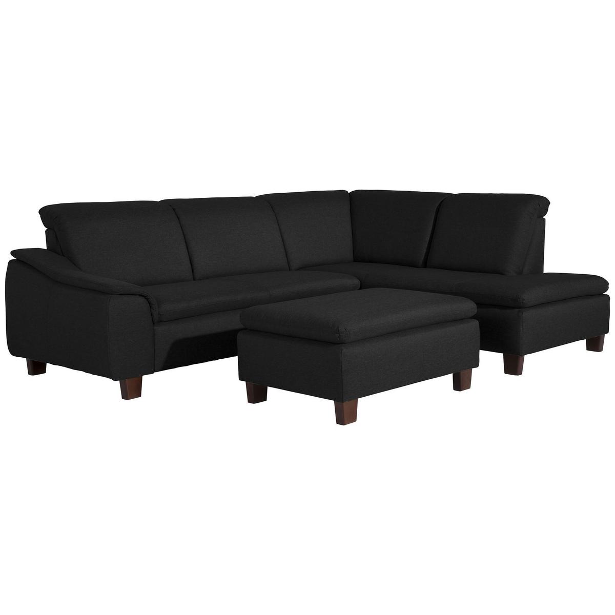 ECKSOFA mit Ottomane rechts Kaylil Flachgewebe schwarz - Schwarz, Kunststoff (187/247cm) - 58aufmkessel