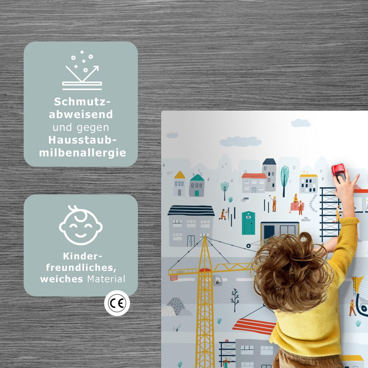KINDERTEPPICH Baustelle - Traktor - Bagger - Auto - Design Spielmatte 135x90 cm - Hellblau, Kunststoff (135/0.3cm) - OnlyWow