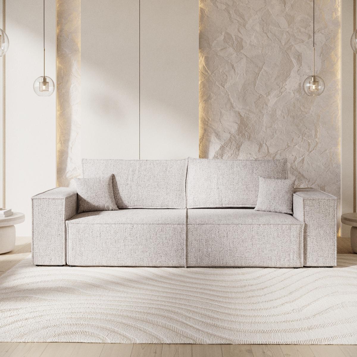 SOFA RESSO mit Schlaffunktion Beige im Neve Stoff - Beige/Schwarz, Holz/Holzwerkstoff (255/70/105cm) - AltaBeds
