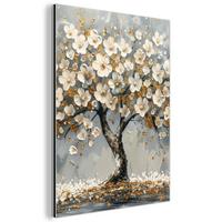 METALLBILD Baum - Blumen - Weiß - Natur - Kunst 30x40 cm - Weiß, Metall (30/40cm) - MuchoWow