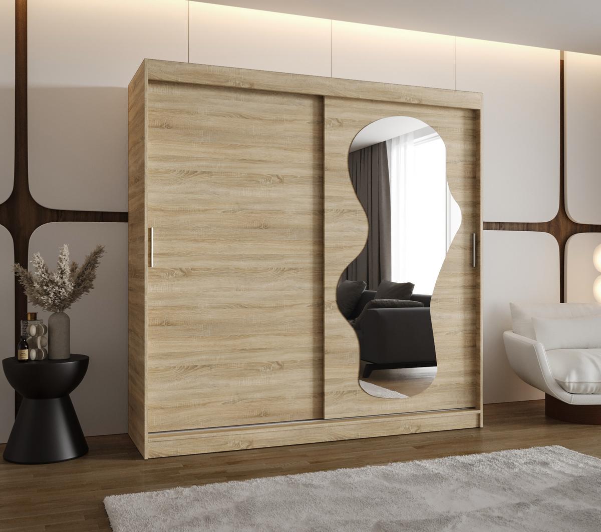 SCHIEBETÜRENSCHRANK mit Spiegel ULTRA 200/200/62 2-türig - Silberfarben/Sonoma Eiche, Holz (200/200/62cm) - MÖBEL KRYSPOL