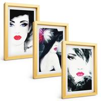 BILDER SET 3er Set - 20x30 cm Goldrahmen - Porträts von Frauen mit Lippen - Goldfarben, Kunststoff (20/30cm) - TULUP