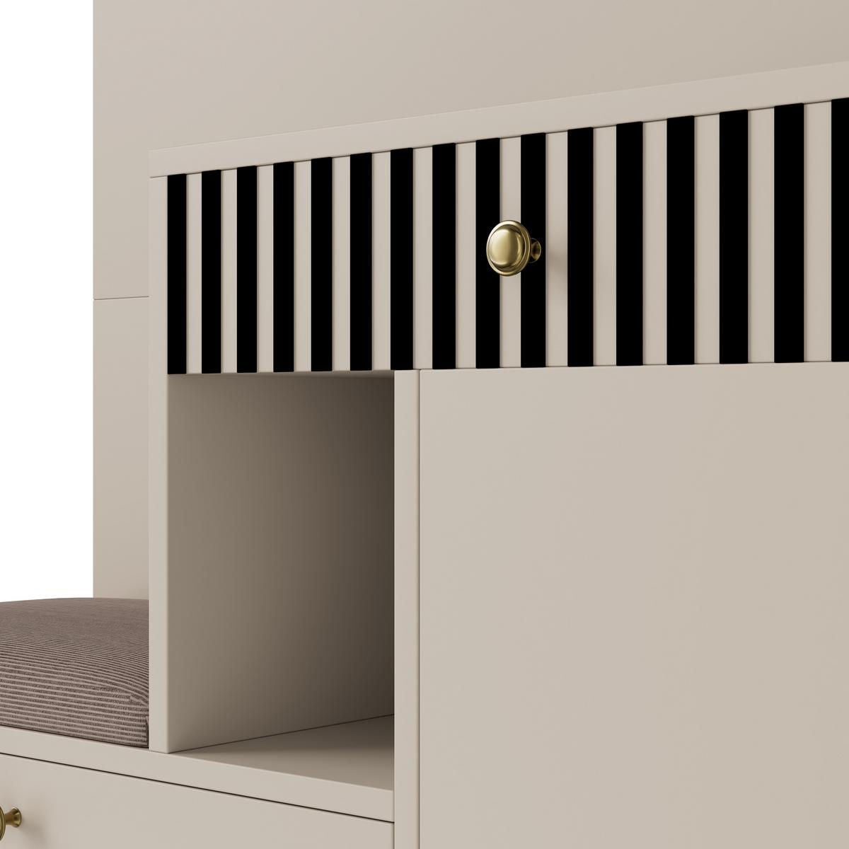 GARDEROBE FÜR FLUR - kombischrank mit Spiegel, Sitzbank und Stauraum - Beige, Glas/Holzwerkstoff (110/186/37cm) - Urban Meuble