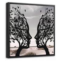 LEINWAND Bilder mit Rahmen - Strand - Meer - Menschen - Baum - Moderne Kunst - 20x20 - Hellgrau, Textil (20/20cm) - MuchoWow