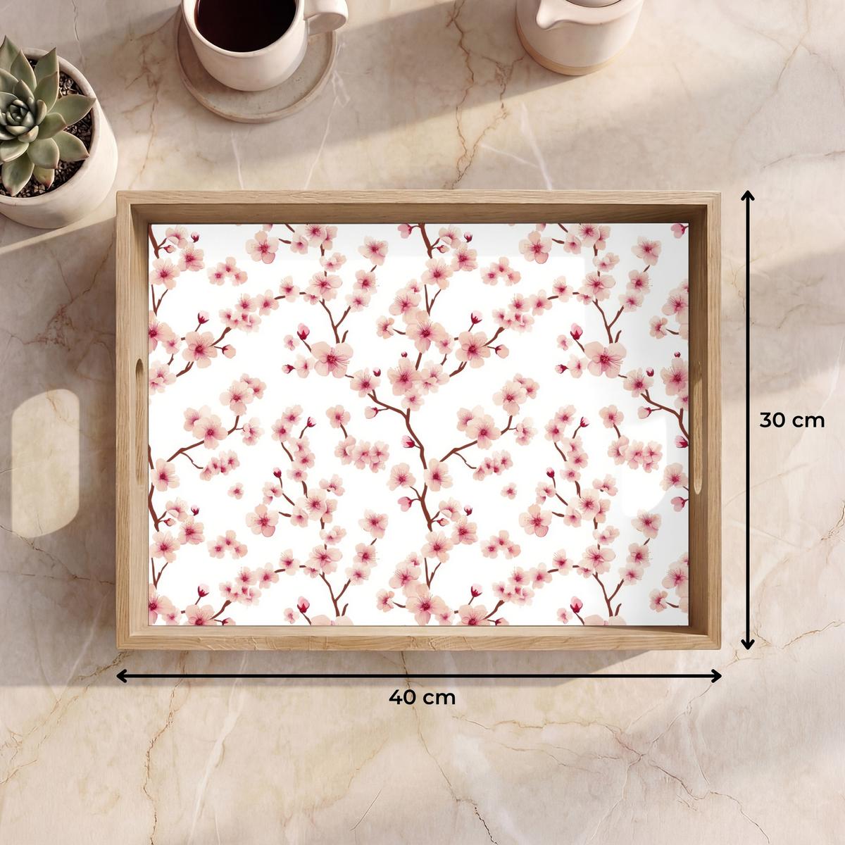 TABLETT Kirschblüte - Zweige - Rosa 40x30 cm - Rosa, Holz (40/5/5cm) - OnlyWow