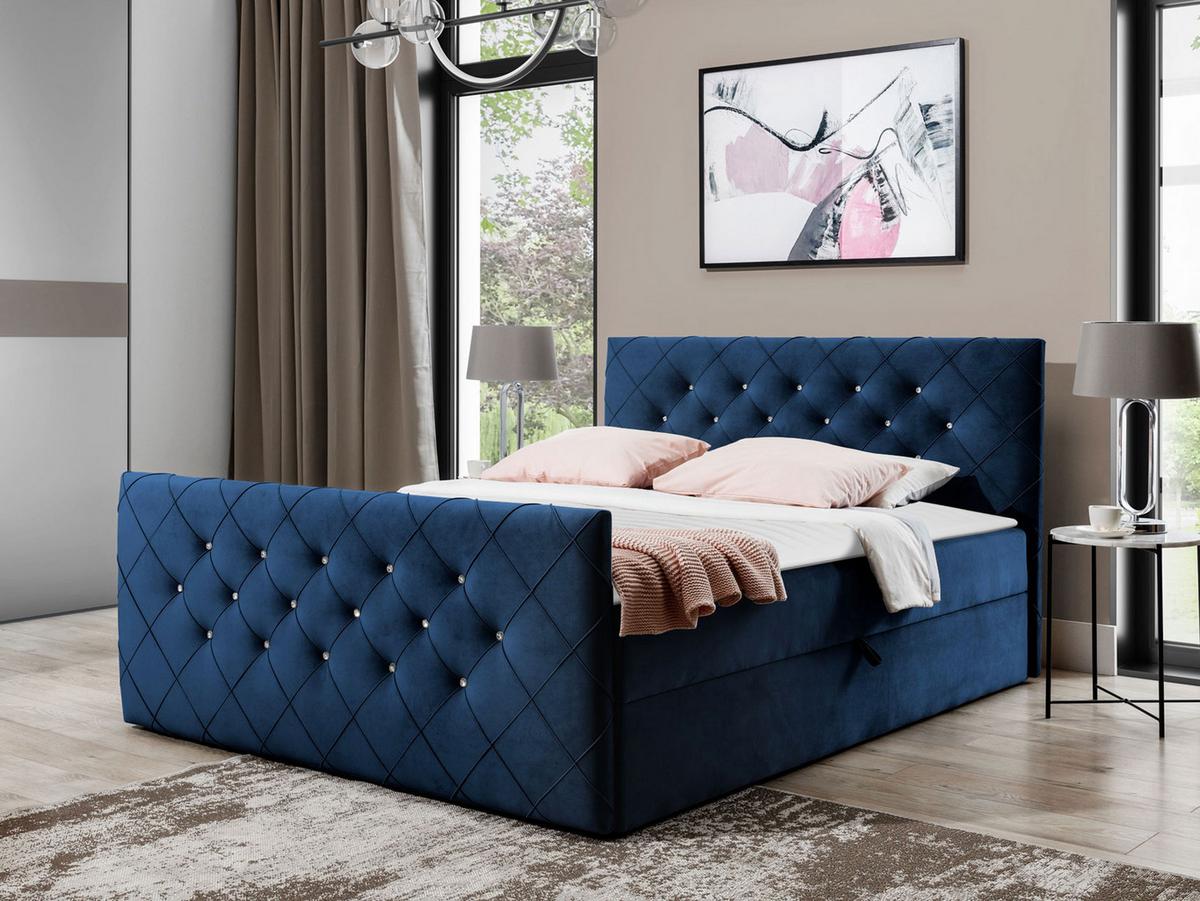 BOXBETT Malaga - H3 - Dunkelblau, Holz (160/200cm) - MIRJAN24