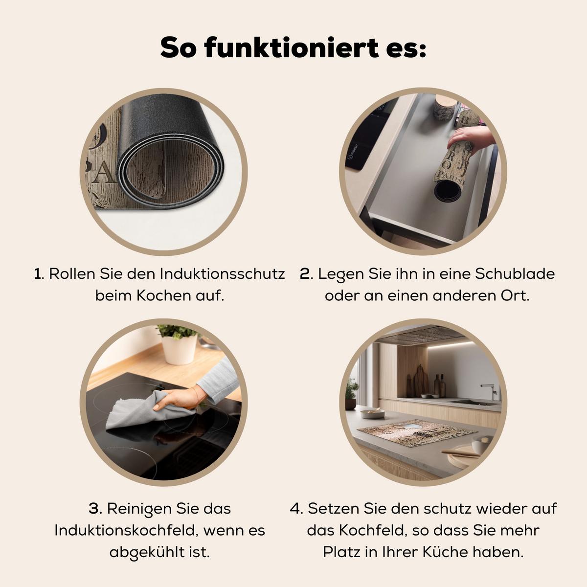 HERDABDECKPLATTE Bistro Parisien - Café - Kaffee - Jahrgang Herdabdeckung Induktionsfeld 65x52 cm - Cappuccino, Kunststoff (65/52/0.2cm) - MuchoWow
