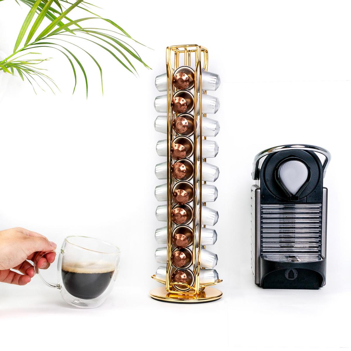 KAFFEE KAPSELHALTER kompatibel mit Nespresso Kapseln (40 Stück) - Goldfarben, Metall (11.5/37.5/11.5cm) - Intirilife