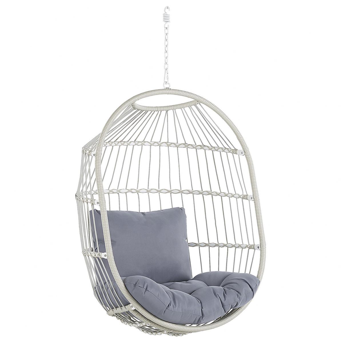 HÄNGESESSEL mit Gestell PE Rattan/Flechtseil weiß 102 cm Alba - Weiß, Kunststoff (102/200/102cm) - Beliani