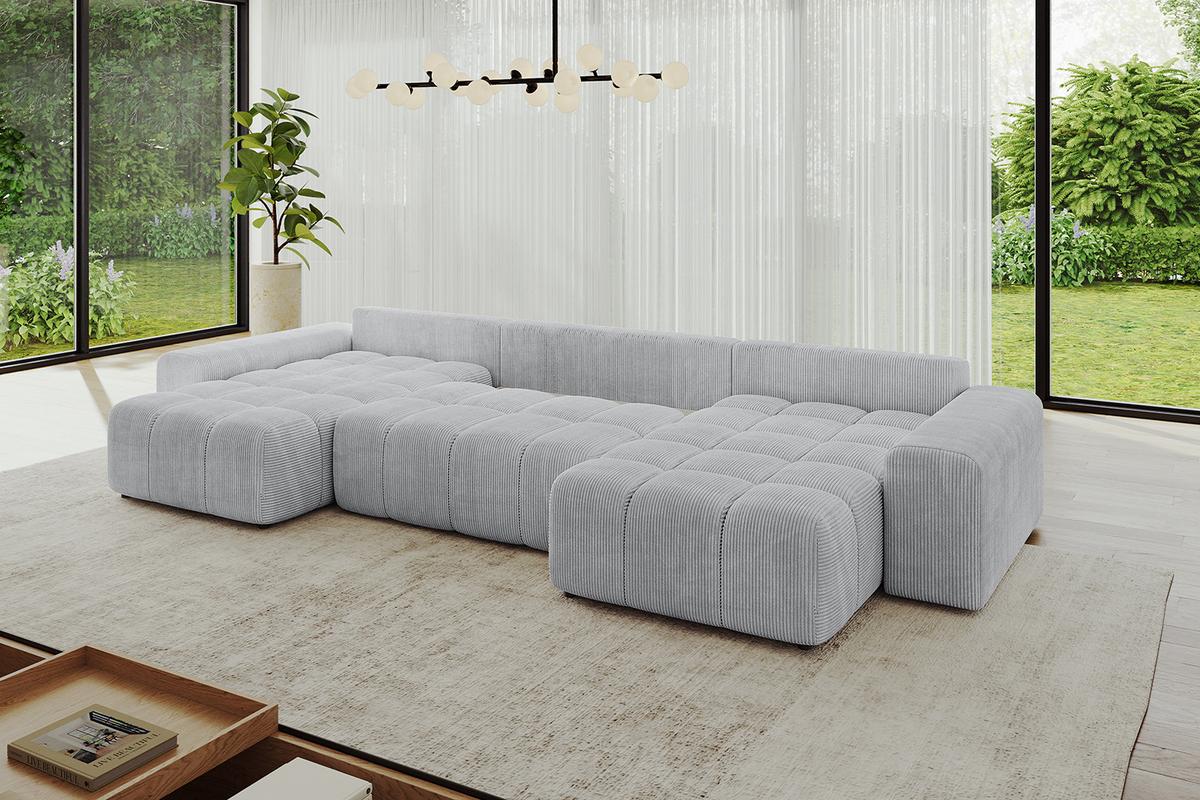WOHNLANDSCHAFT ENIL-U 401x189x68 Grau Cord - Grau, Holzwerkstoff/Kunststoff (401/68/189cm) - ALTDECOR