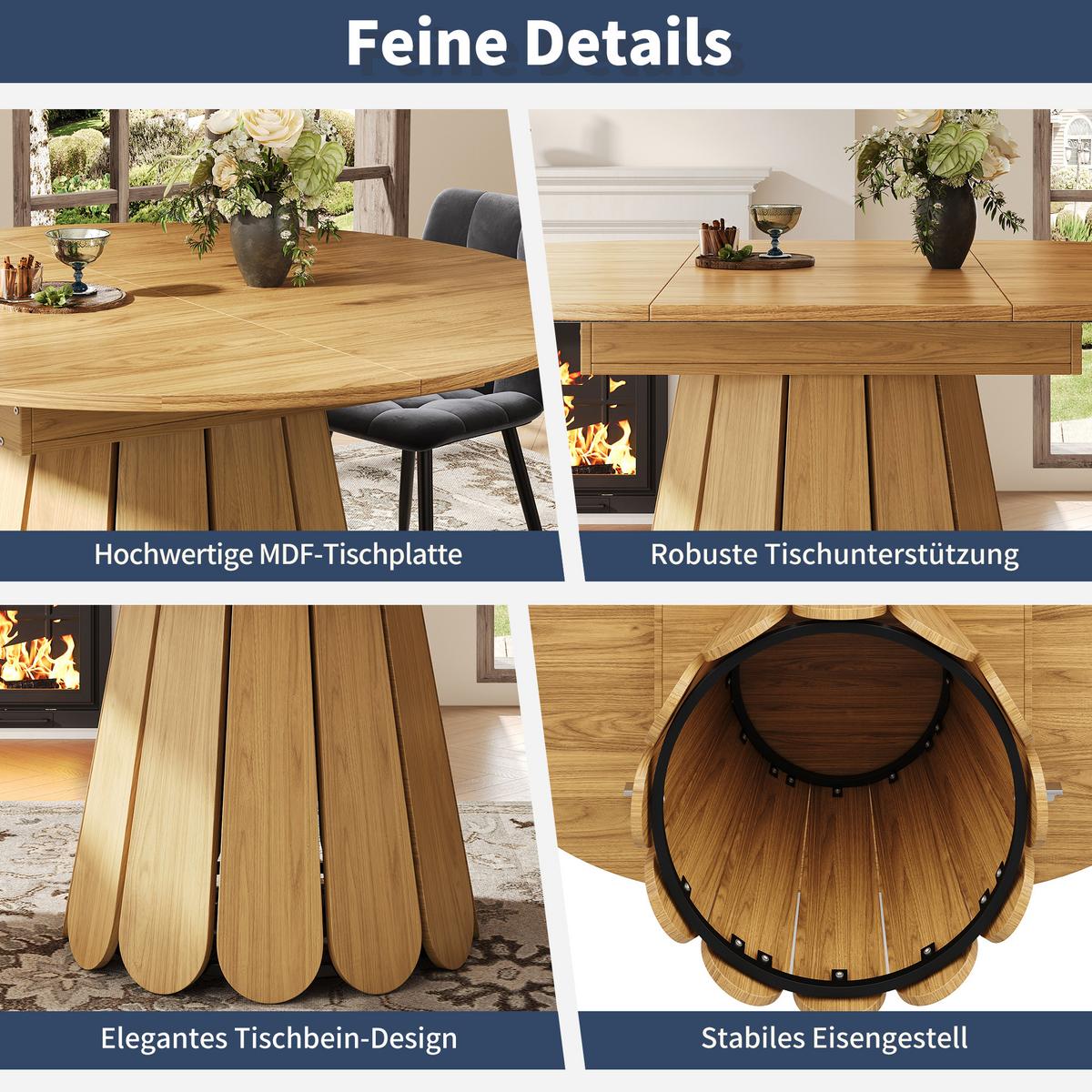 ESSTISCH-SET 1+6, ausziehbarer Tisch mit 6 Esszimmerstühlen - Schwarz/Naturfarben, Holzwerkstoff (118/76/118cm) - Urban Meuble