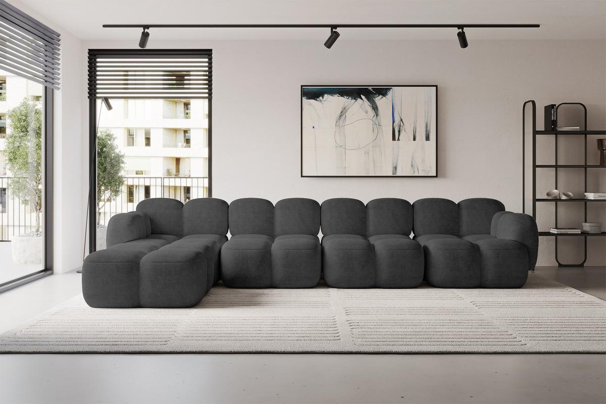 ECKSOFA modulares Sofa Links Miko-L3 390x205x75 Dunkelgrau Velours - Dunkelgrau/Schwarz, Holzwerkstoff/Kunststoff (390/205cm) - ALTDECOR