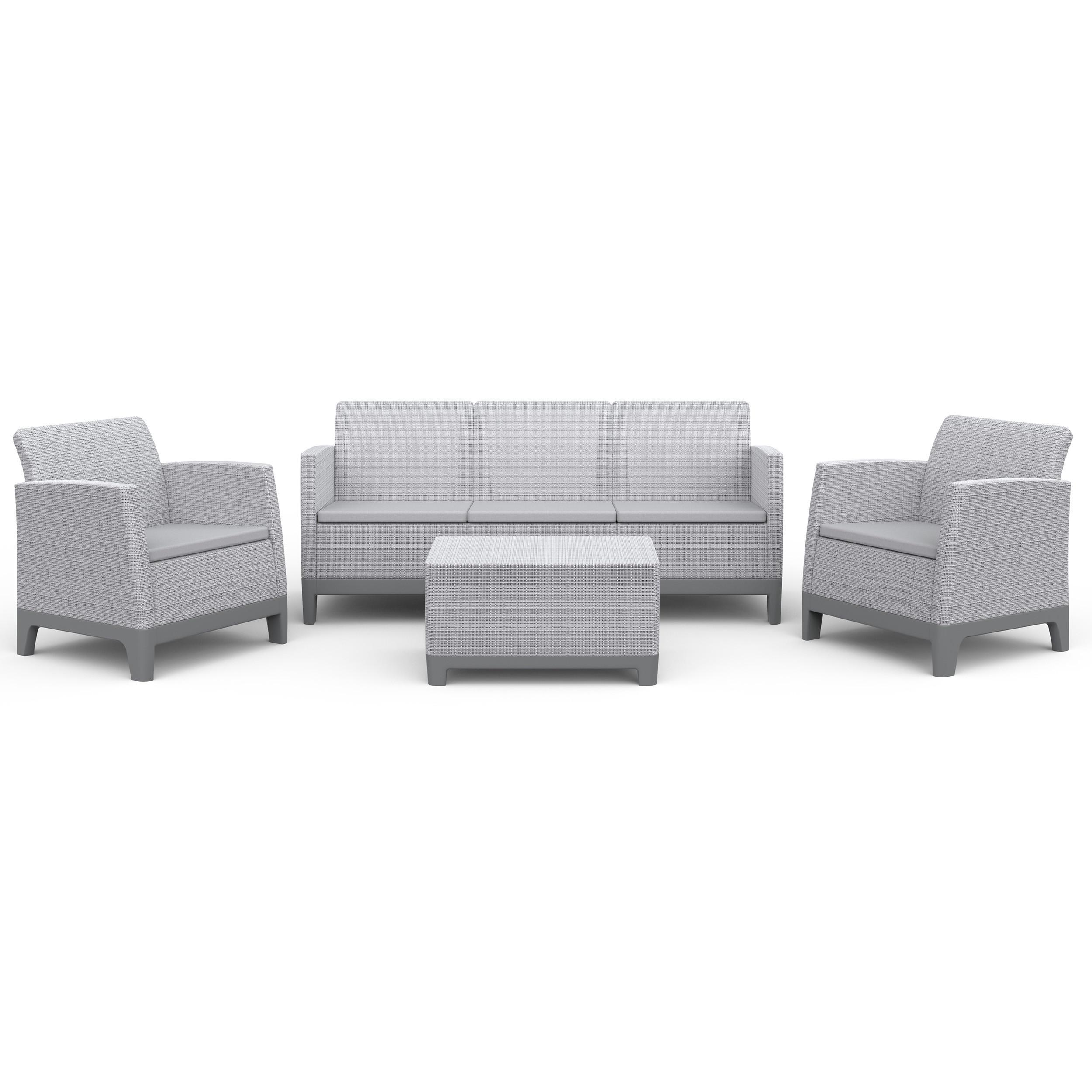 GARTENSET Norrin aus Polypropylen, 3-Sitzer-Sofa, 2 Sessel und Tisch, für 5 Personen, Grau - Grau, Kunststoff - Beautysofa