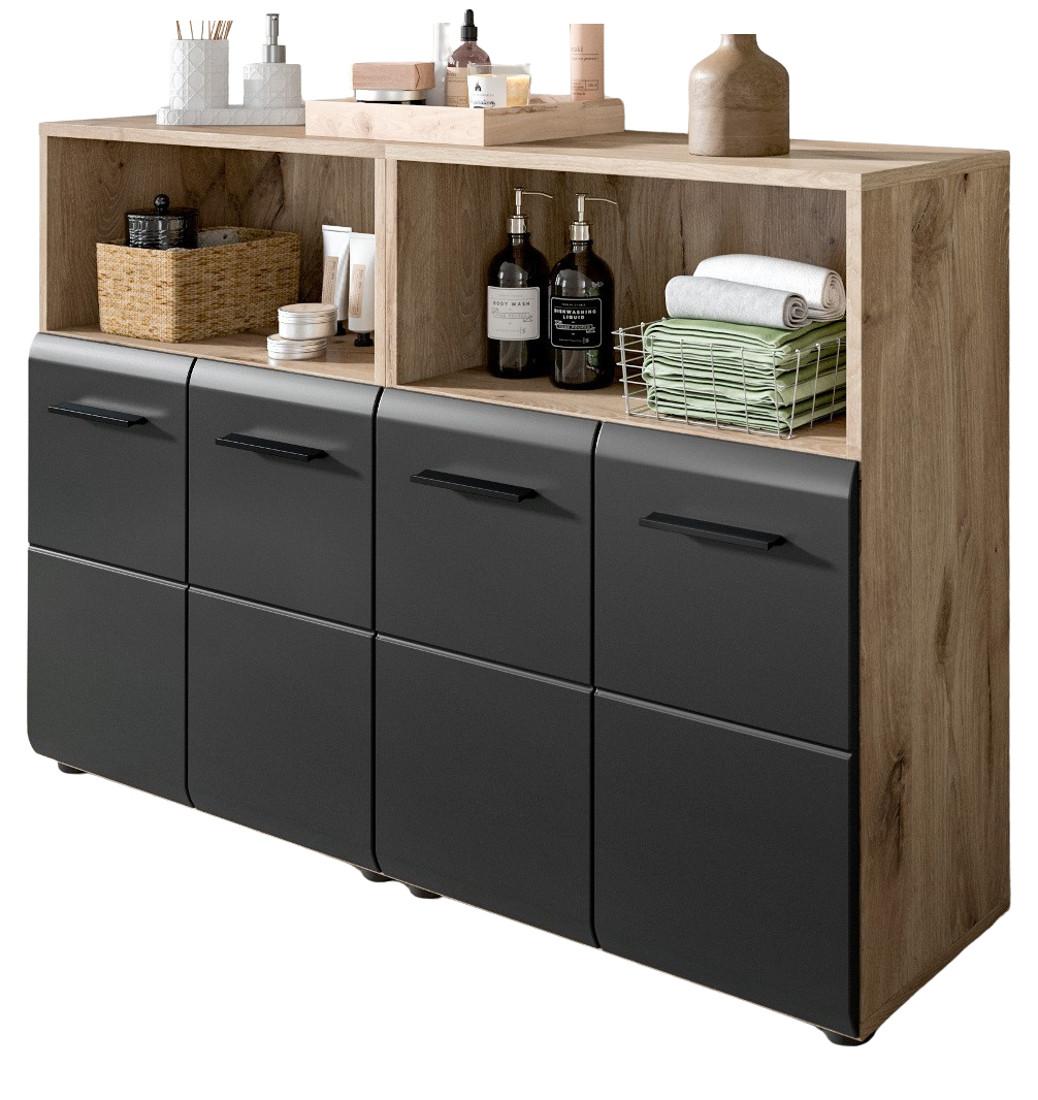 MIDISCHRANK Set Schwarz matt und Eiche, 2x Bad Kommode, gesamt 120 x 80 cm - Eichefarben/Schwarz, Holzwerkstoff/Kunststoff (120/80/30cm) - Inn.Furn