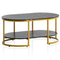 COUCHTISCH mit Marmor Optik, rechteckig, Ablage, goldenes Metallgestell, Schwarz 100x60x45 cm - Goldfarben/Schwarz, Holzwerkstoff/Metall (60/100/45cm) - KADIMA DESIGN