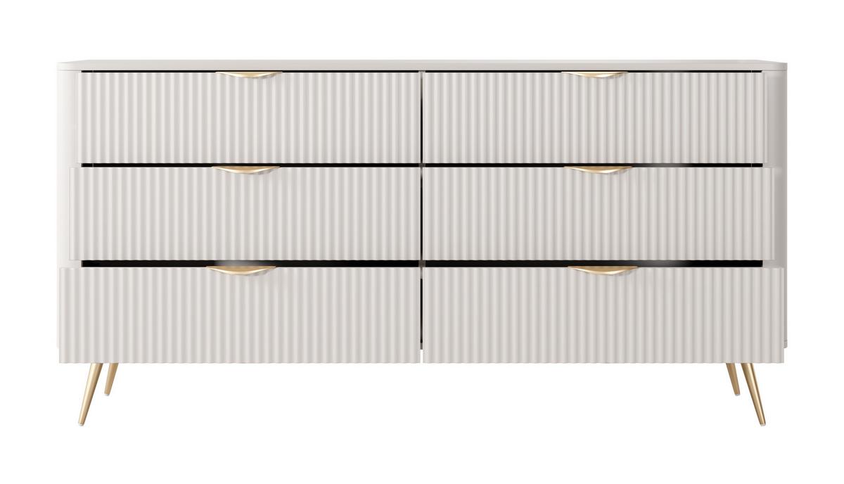 SIDEBOARD Vespasia 6S Beige 163,2/81,2/38 cm – Geriffelten Fronten - Beige/Goldfarben, Holzwerkstoff/Metall (163/81.2/38cm) - AX Living
