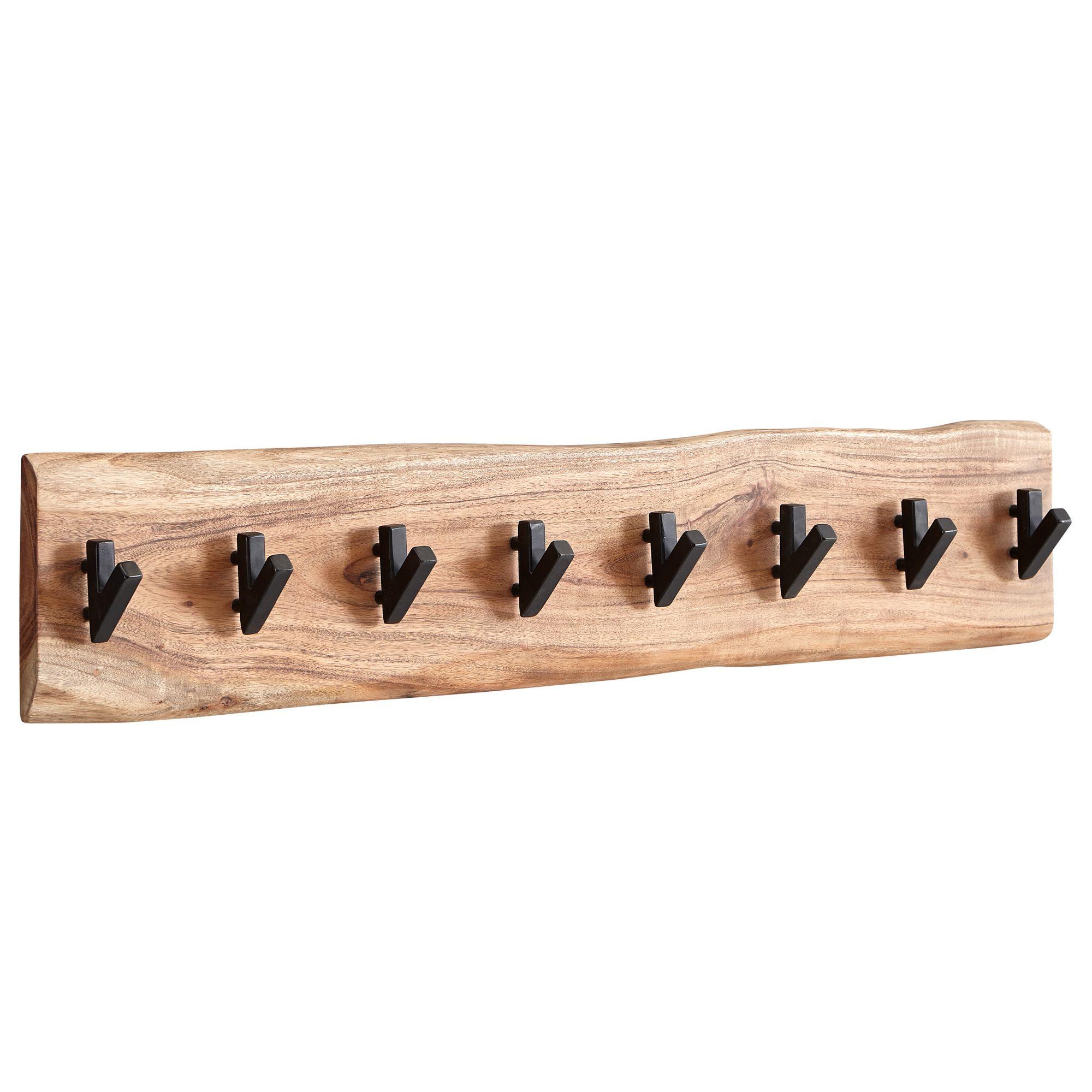 WANDGARDEROBE Massivholz Metall Modern mit Baumkante und 8 Haken - Beige, Holz (90/19/9cm) - KADIMA DESIGN